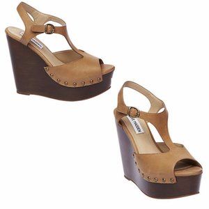 Steve Madden Wachme Cognac Wedges Leather 10